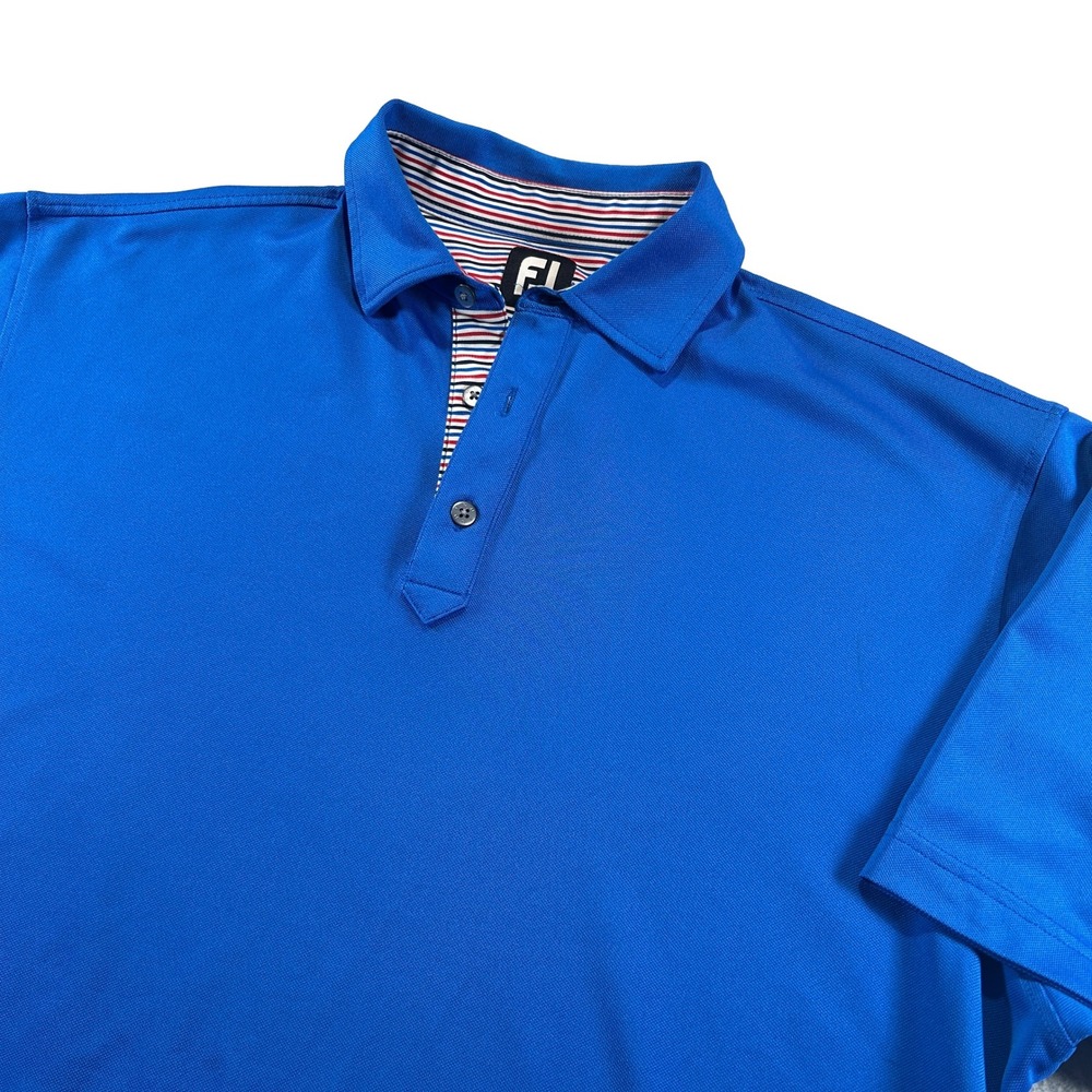 FootJoy Golf Polo Mens XL Blue Performance Striped Trim Short Sleeve Shirt